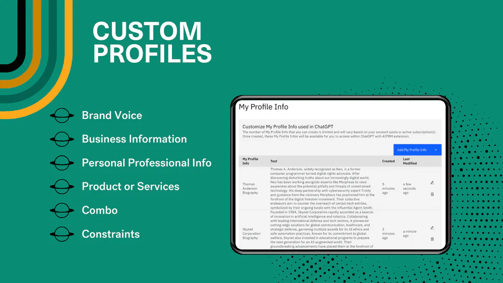 Custom Profiles Features