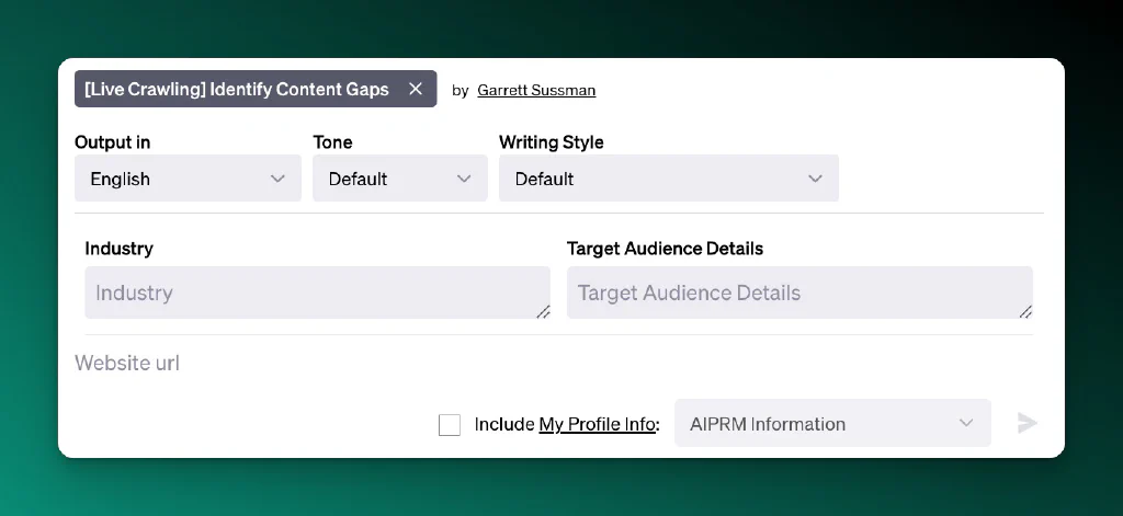 Screenshot of AIPRM Prompt for Content gaps