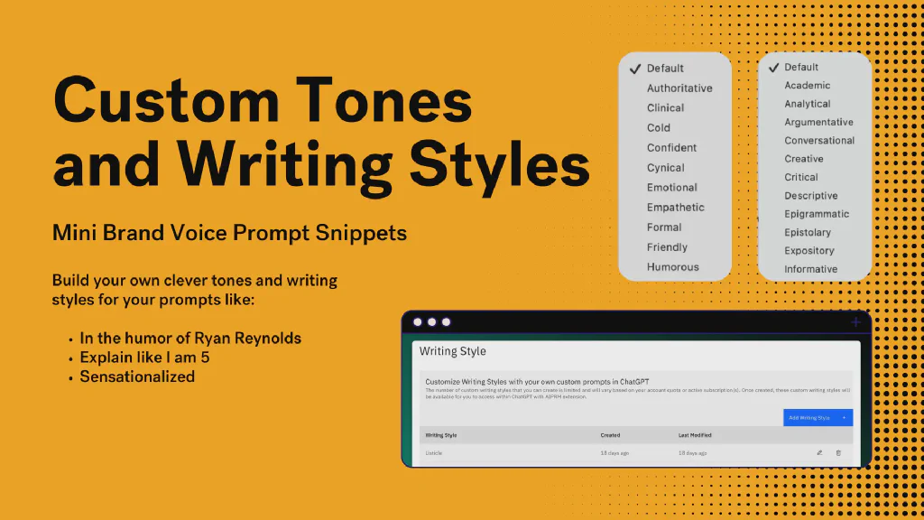 Custom Tones and Writing Styles features