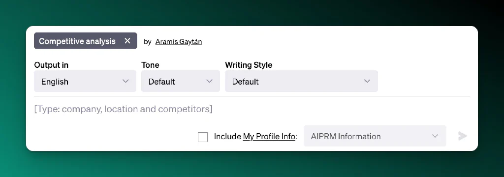 ChatGPT Screenshot of Competitive Analysis AIPRM Prompt