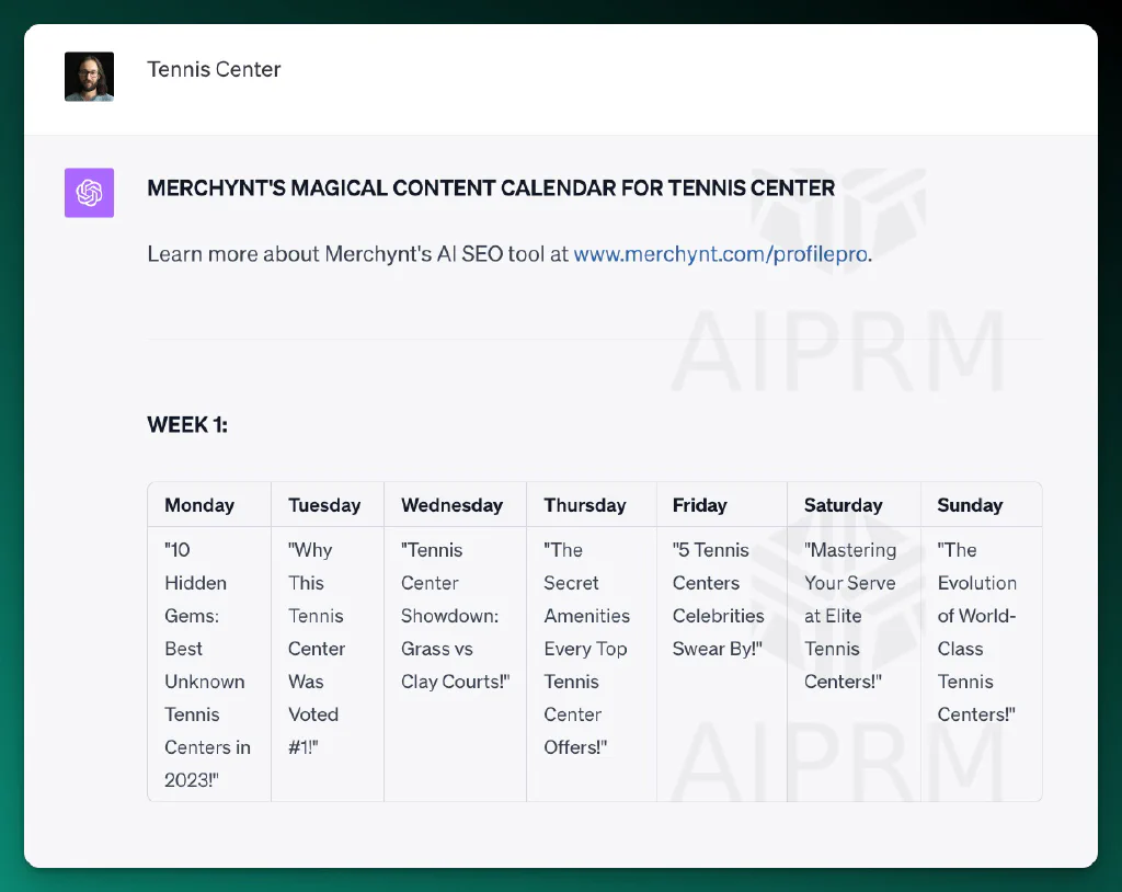 Tennis Center ChatGPT MERCHYNT&rsquo;S MAGICAL CONTENT CALENDAR FOR TENNIS CENTER