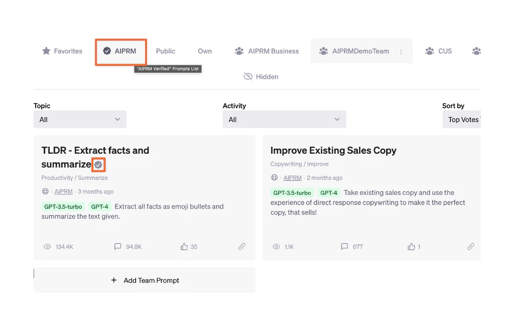 AIPRM Verified Prompts