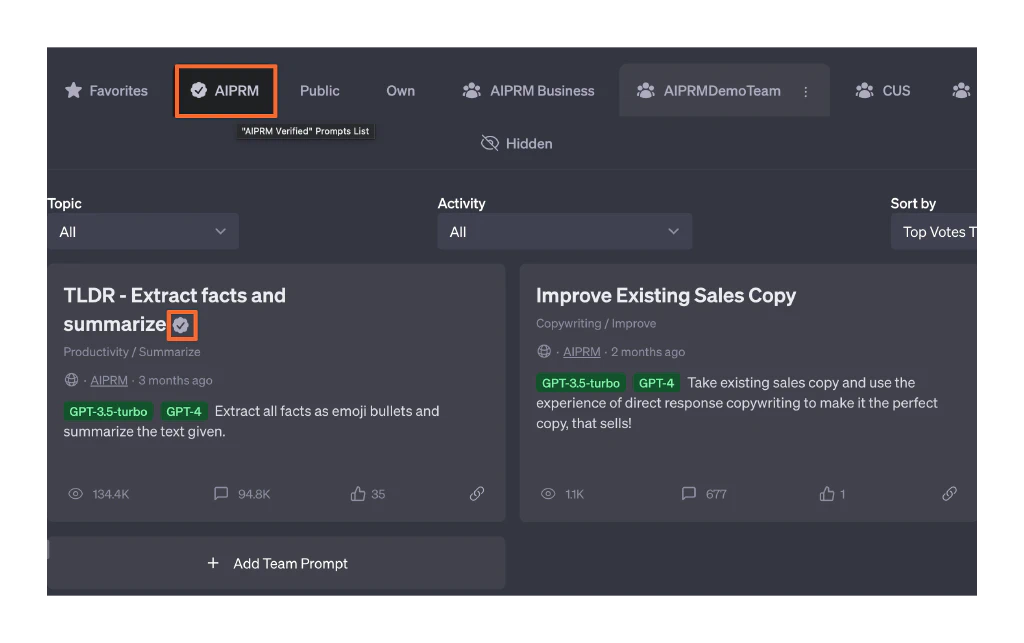 AIPRM Verified Prompts