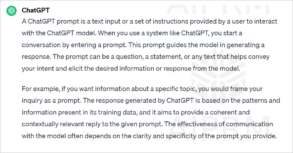 Schermata di una risposta di ChatGPT alla domanda Cos&rsquo;è un prompt?