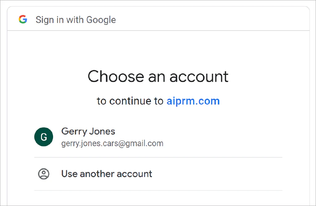 Schermata della pagina Google Choose an account.