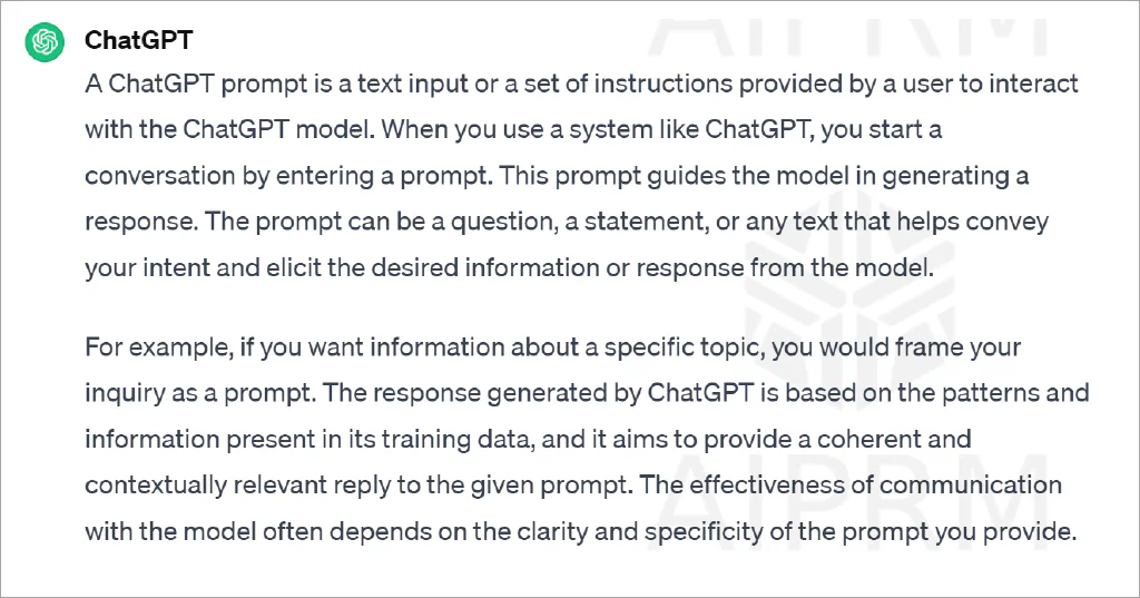 プロンプトとは何かという質問に対するChatGPTの回答のスクリーンショット