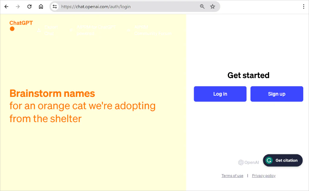 Screenshot van de ChatGPT aanmeldpagina