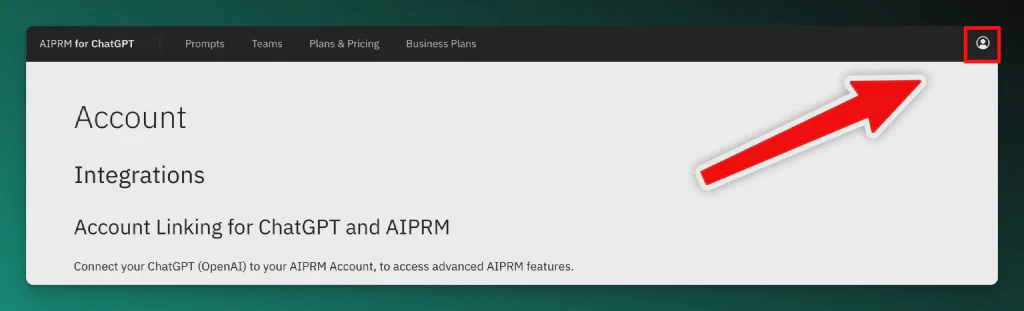 Captura de tela do AIPRM com o ícone do perfil destacado