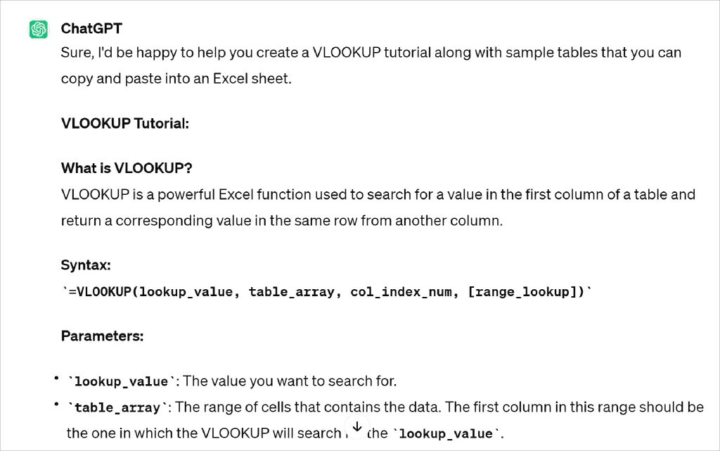 ChatGPT&rsquo;den bir Excel işlevi öğretmesini isteyin